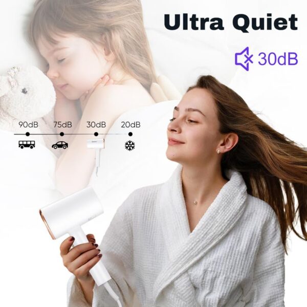 HATTEKER HT-309 Professional Foldable Hair Dryer 2600W Power, Negative Ion Technology, Overheat Protection with Styling Concentrator 3 Temperature Modes, Model 2 - Image 7