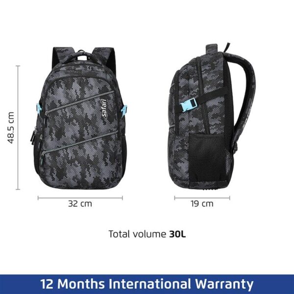 Safari Omega Plus Casual Laptop Backpack, 2 compartments, Raincover, Organizer, Full body print, Bottle holder, Front pockets - Image 8