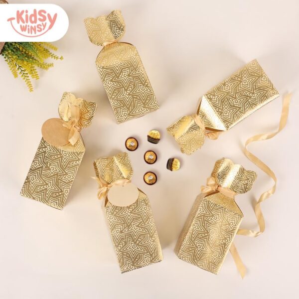 KidsyWinsy Gift Packing Box - Box For Gift - Paper Favour Boxes For Baby Shower Return Gift - Multipurpose Paper Box For Wedding Party - Personalized Gifts With Golden Strips-Gold-Pack Of 12 - Image 4