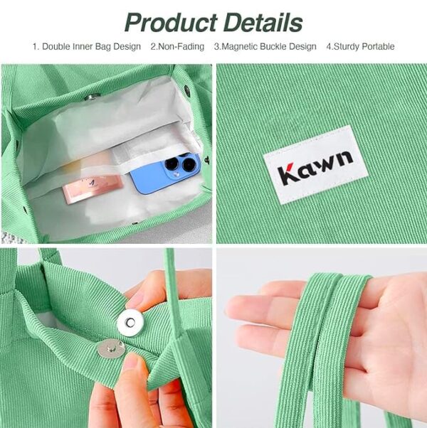 Kawn Women Corduroy Tote Bag Canvas Shoulder Purse Reusable Shopping Bag Grocery Bag Large Capacity Washable Handbag Girls Shoulder Bag with Inner Pocket For Daily Use Work Travel - Image 2
