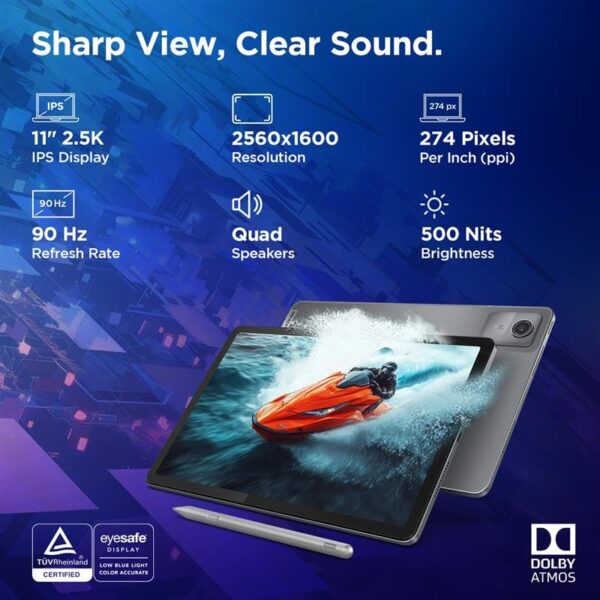 Lenovo Idea Tab with Pen|5G + Wi-Fi|11 Inch,2.5K Display with 500 Nits Brightness|8 GB RAM + 256 GB ROM(Expandable Up to 2 TB)|Mediatek Dimensity 6300|Android 15|4-Speakers with Dolby Atmos,Grey - Image 5