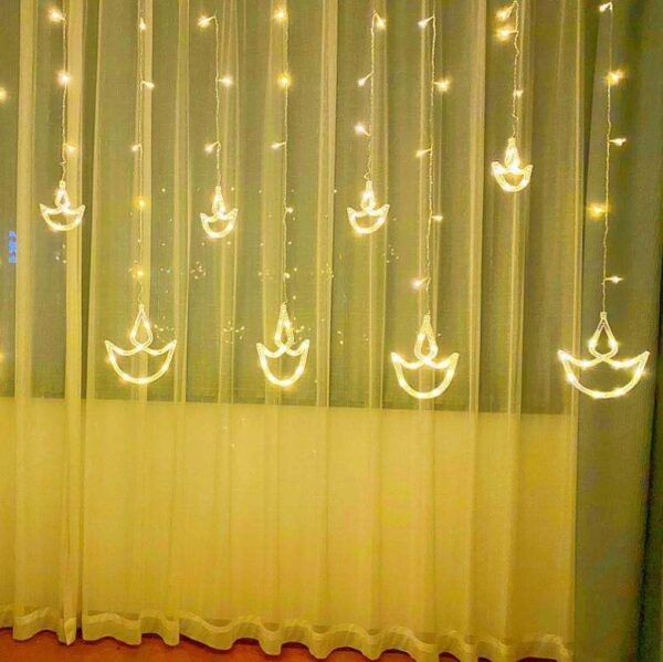 One94Store 12 Diya LED Curtain String Lights – 138 LEDs, 8 Flashing Modes, Warm White Copper Wire Decorative Lights for Diwali, Christmas, Wedding, Home & Patio (Pack of 1) - Image 9