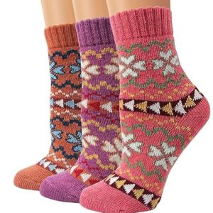 Aeoss Women Wool Socks Winter Vintage Warm Soft Thick Knitted Winter Wool Multicolor Socks Free Size Socks (3 PAIR)