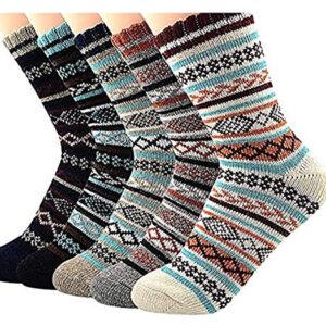 Aeoss Women's Vintage Winter Wool Warm Comfort Cozy Crew Socks (5 PAIR)