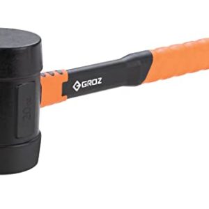 Groz Rubber Mallet 453 gms, 14 Inch Fibreglass Handle,Black Head | Soft Strike Hammer for Denting,Tile fixing, Carpentry and DIY use | MLTR/16B/FG