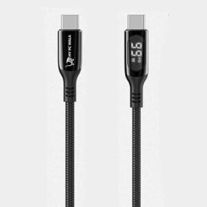 My PC Wala USB Type-C Cable with LED Power Display, Fast Charging 100W Braided Nylon USB C Cable with Digital Power Meter, PD Compatible for Laptops, Phones & Tablets – Black