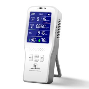 HEAVYTROOPER 11-in-1 Air Quality Detector - Portable AQI with Type C Charging,High Accuracy Test for AQI, CO2, PM2.5, PM1.0, PM10, TVOC, HCHO, Particles, Temperature & Humidity with 2000Mah Battery