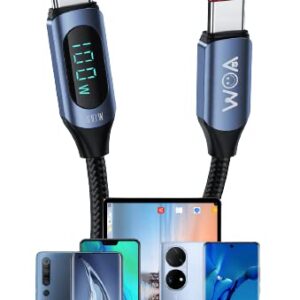 Walk On Air Type C Fast Charging Cable with Smart Digital LED Display | USB C to C |1M 5A PD 100W 480Mbps Data Sync Nylon Braided Cable for Mobile Phones, Laptops, Tablets & More