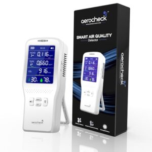 Aerocheck® Portable Air Quality Monitor for Home & Office | Digital AQI Meter | Real-Time PM2.5, PM10, CO2, HCHO, TVOC Detection | Indoor & Outdoor Air Pollution Detector