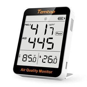 Indoor Air Quality Monitor with Hygrometer, Temtop PM2.5 AQI Meter Indoor Thermometer Temperature and Humidity Monitor with Detachable Bracket, 4 Working Modes (S1 Up)