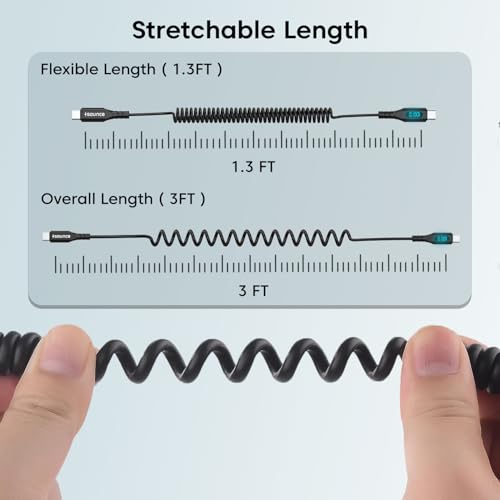Sounce USB C to USB C 100W Fast Charging Coiled Cable for Car with Smart LED Power Display, Stretchable & Tangle-Free Type C Charger Cord for iPhone 16/15 Pro/Plus/Max & All Type-C Devices - Image 6