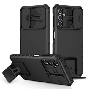 ShieldTech Back Cover Compatible to Samsung Galaxy A25 5G with Sliding Camera Shield & Stereoscopic Holder 360° Protection Mobile Phone Case for Samsung Galaxy A25 5G (PC, Black)