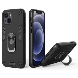 Zapcase Back Case Cover for iPhone 13 Mini | Shock Proof Case for iPhone 13 Mini with Camera Protection (Amor | Hybrid PC+TPU | Full Protection with Ring Holder Kickstand | Black)
