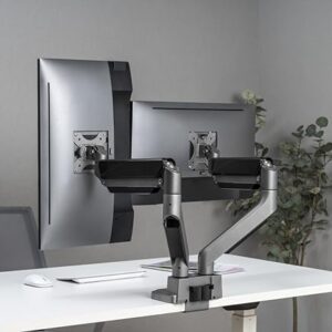 Jin Office Heavy Duty Dual Monitor Stand with Gas Spring Height Adjustment for 13-35" Monitors | Adjustable Double Monitor Arm | 2 Monitor Desk Mount | 15 KG Weight Capacity per Arm (Premium Silver)