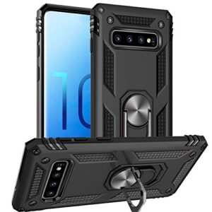 REALCASE Polycarbonate Samsung S10 Back Cover Case, Heavy Duty Dual Layer Hybrid Shock Proof Armor Defender Ring Case Back Cover for Samsung Galaxy S10 (Black)