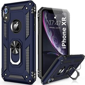 REALCASE TPU+PC iPhone Xr Back Cover Case | Heavy Duty Dual Layer Hybrid Shock Proof Armor Defender Ring Case Back Cover for iPhone Xr (Blue)