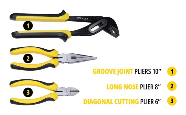 STANLEY STMT81243 110-Piece High Quality Multi-Toolkit containing Pliers, Spanners, Drivers, Sockets, Bits, Wrenches & Ratchets for Home, DIY & Professional Use, 1 Year Warranty, Yellow & Black - Image 8