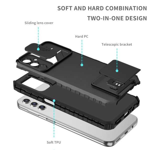 ShieldTech Back Cover Compatible to Samsung Galaxy A25 5G with Sliding Camera Shield & Stereoscopic Holder 360° Protection Mobile Phone Case for Samsung Galaxy A25 5G (PC, Black) - Image 3