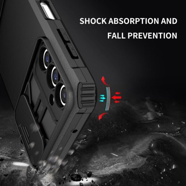 ShieldTech Back Cover Compatible to Samsung Galaxy A25 5G with Sliding Camera Shield & Stereoscopic Holder 360° Protection Mobile Phone Case for Samsung Galaxy A25 5G (PC, Black) - Image 4