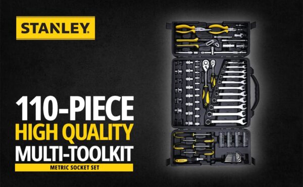 STANLEY STMT81243 110-Piece High Quality Multi-Toolkit containing Pliers, Spanners, Drivers, Sockets, Bits, Wrenches & Ratchets for Home, DIY & Professional Use, 1 Year Warranty, Yellow & Black - Image 5