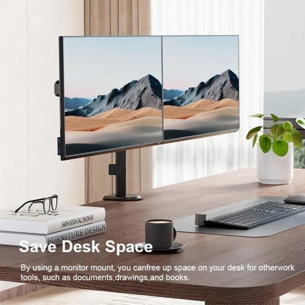 WE CLEVER Heavy duty Dual monitor stand Mount, Height Adjustable desk C clamps & Mounting holes, Full motion Tilt & Swivel Monitor Arms, For 13" - 30 inches computer screens 20kg Each arm (Black) - Image 4