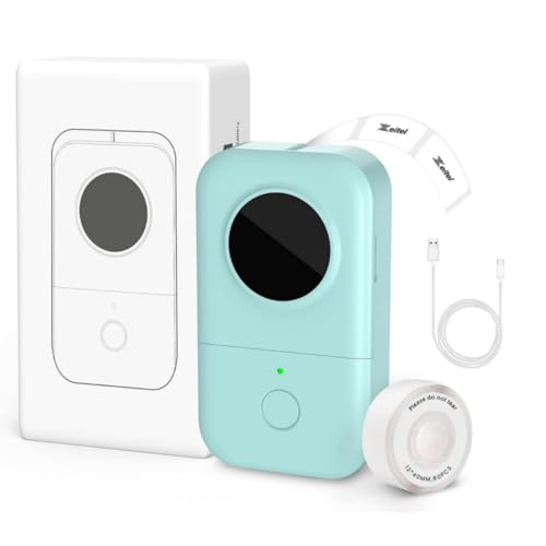 ZEITEL® Label Maker Machine with 1 Roll Tape, Portable Bluetooth Label Printer, Mini Labels Maker with Multiple Template, Compatible with iOS & Android for Kitchen Jars, Office, Home Organizing-Green