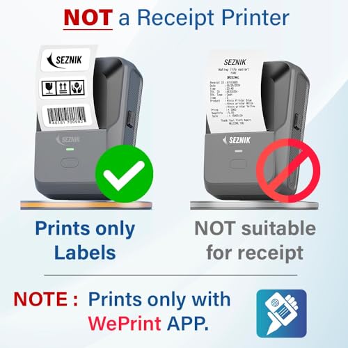 SEZNIK Josh Bluetooth Thermal Label Printer | Inkless Mini Rechargeable | MRP, Barcode, Excel File Printing | Cloud, Mobile, Desktop | Jewellery, Round Labels | Up to 2-inch Print | 1 Year Warranty - Image 2