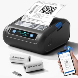HIROBOT Newest 3Inch Bluetooth Thermal Label Printer+Receipt Printer(2in1), 80mm Receipt & 3Inch Label Printer, Battery Wireless Print Various Label(Adjustable Size),Support Android/iPhone/Windows/Mac