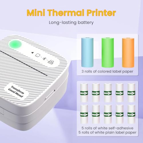 ZEITEL® Thermal Label Printer Sticker Printer Black on White Bluetooth Printers for Android & iOS System Label Printers with 13 Rolls Print Paper Portable for Notes, Scrapbooking, Food Labels - Image 5