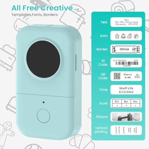 ZEITEL® Label Maker Machine with 1 Roll Tape, Portable Bluetooth Label Printer, Mini Labels Maker with Multiple Template, Compatible with iOS & Android for Kitchen Jars, Office, Home Organizing-Green - Image 4