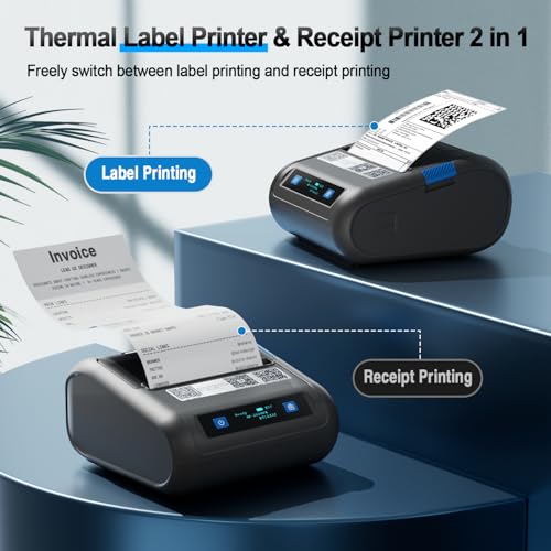 HIROBOT Newest 3Inch Bluetooth Thermal Label Printer+Receipt Printer(2in1), 80mm Receipt & 3Inch Label Printer, Battery Wireless Print Various Label(Adjustable Size),Support Android/iPhone/Windows/Mac - Image 2