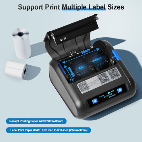 HIROBOT Newest 3Inch Bluetooth Thermal Label Printer+Receipt Printer(2in1), 80mm Receipt & 3Inch Label Printer, Battery Wireless Print Various Label(Adjustable Size),Support Android/iPhone/Windows/Mac - Image 4