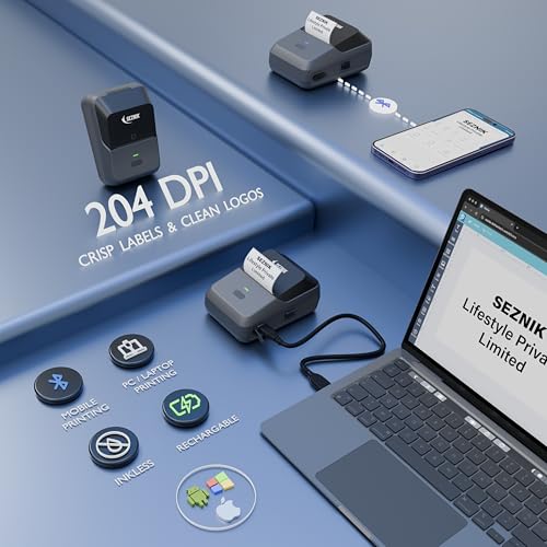 SEZNIK Josh Bluetooth Thermal Label Printer | Inkless Mini Rechargeable | MRP, Barcode, Excel File Printing | Cloud, Mobile, Desktop | Jewellery, Round Labels | Up to 2-inch Print | 1 Year Warranty - Image 3