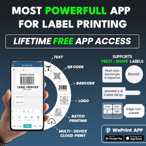 SEZNIK Josh Bluetooth Thermal Label Printer | Inkless Mini Rechargeable | MRP, Barcode, Excel File Printing | Cloud, Mobile, Desktop | Jewellery, Round Labels | Up to 2-inch Print | 1 Year Warranty - Image 5