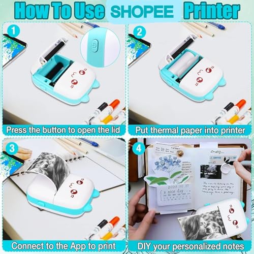 SHOPEE Mini Printer Portable, Pocket Thermal with 1 Rolls Paper Compatible iOS Android, Bluetooth Wireless Smart for Photo Picture Office Receipt QR Code Label List Note Inkless Printing - Image 6