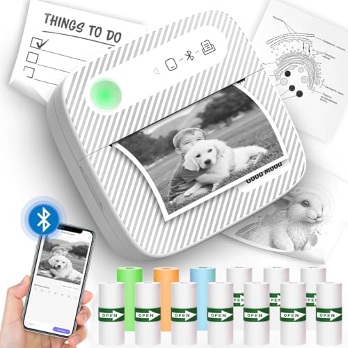 ZEITEL® Thermal Label Printer Sticker Printer Black on White Bluetooth Printers for Android & iOS System Label Printers with 13 Rolls Print Paper Portable for Notes, Scrapbooking, Food Labels