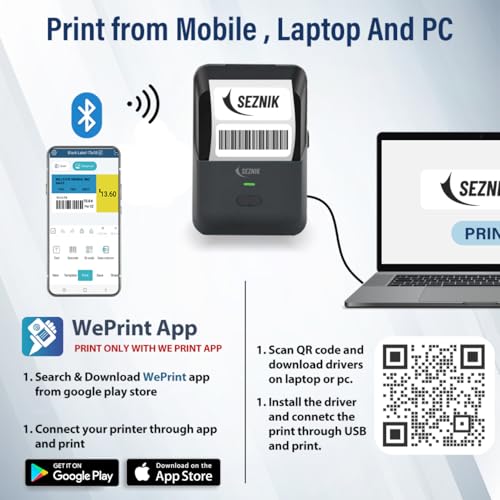 SEZNIK Josh Bluetooth Thermal Label Printer | Inkless Mini Rechargeable | MRP, Barcode, Excel File Printing | Cloud, Mobile, Desktop | Jewellery, Round Labels | Up to 2-inch Print | 1 Year Warranty - Image 7