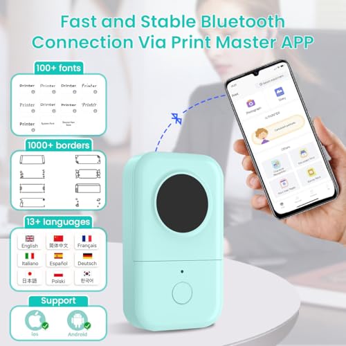 ZEITEL® Label Maker Machine with 1 Roll Tape, Portable Bluetooth Label Printer, Mini Labels Maker with Multiple Template, Compatible with iOS & Android for Kitchen Jars, Office, Home Organizing-Green - Image 2