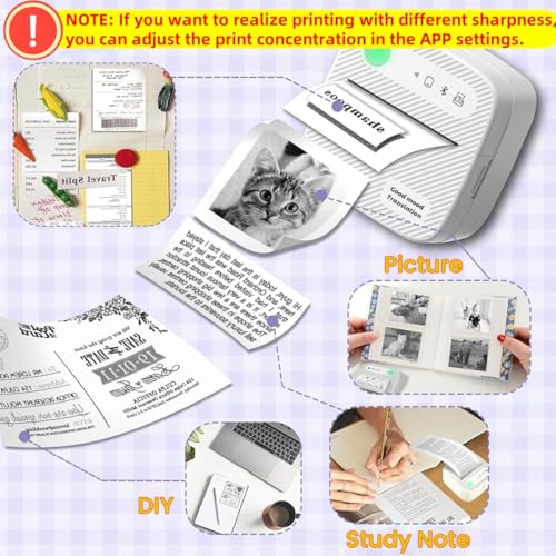 ZEITEL® Thermal Label Printer Sticker Printer Black on White Bluetooth Printers for Android & iOS System Label Printers with 13 Rolls Print Paper Portable for Notes, Scrapbooking, Food Labels - Image 2