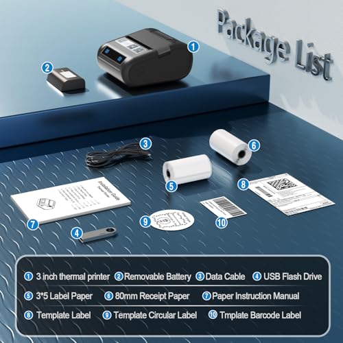 HIROBOT Newest 3Inch Bluetooth Thermal Label Printer+Receipt Printer(2in1), 80mm Receipt & 3Inch Label Printer, Battery Wireless Print Various Label(Adjustable Size),Support Android/iPhone/Windows/Mac - Image 8