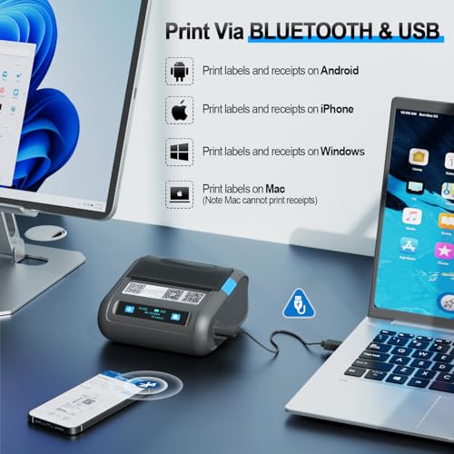 HIROBOT Newest 3Inch Bluetooth Thermal Label Printer+Receipt Printer(2in1), 80mm Receipt & 3Inch Label Printer, Battery Wireless Print Various Label(Adjustable Size),Support Android/iPhone/Windows/Mac - Image 3