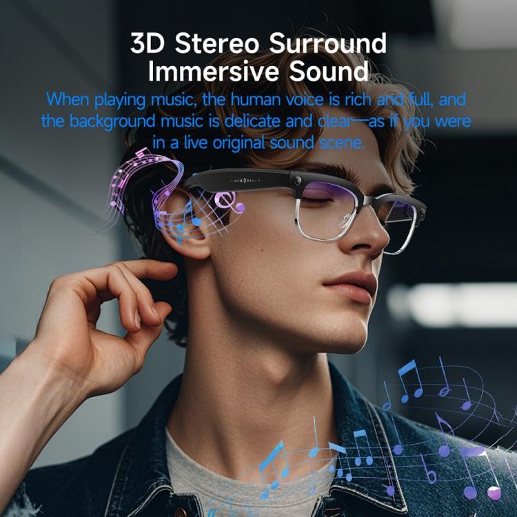 Aeoss Smart AI Glasses with 800W Camera & GPT-4o – Real-Time Translation & Object Recognition, Bluetooth 5.3 Open-Ear Speakers, IP66 Waterproof, 32GB Storage Wearable | (Anti-Blue Light Lenses) - Image 5