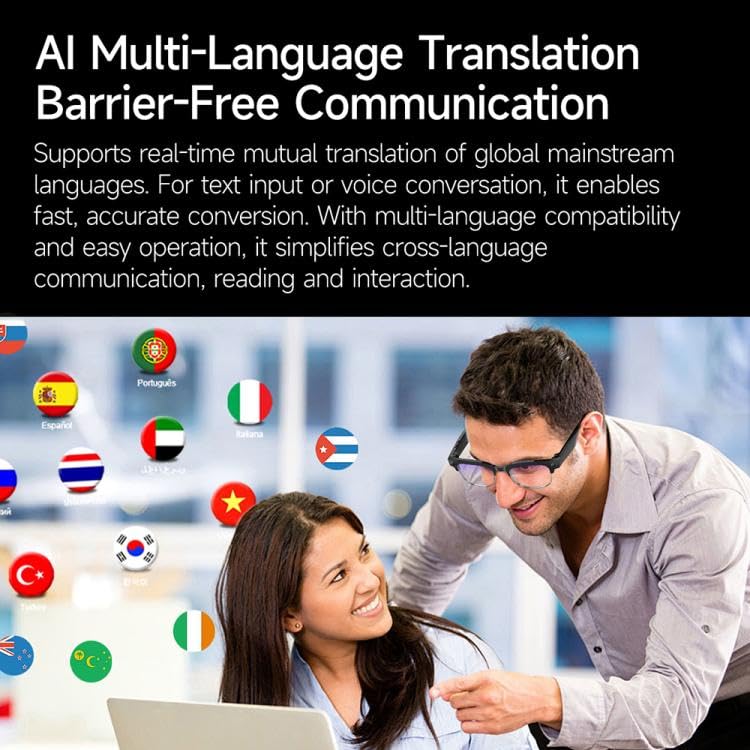 Aeoss Smart AI Glasses with 800W Camera & GPT-4o – Real-Time Translation & Object Recognition, Bluetooth 5.3 Open-Ear Speakers, IP66 Waterproof, 32GB Storage Wearable | (Anti-Blue Light Lenses) - Image 9