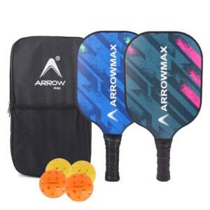 Arrowmax Pickleball Paddles - Multilayer Fiberglass and Graphite Face, SX3 Honeycomb Core - 2 Rackets, 40 Holes, 4 Balls, Full Zipper Cover Combo Kit Online at Low Prices in India