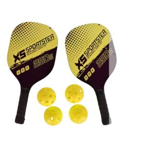 Morex Pickleball Racket Set [ 2 Rackets + 4 Balls ] | Wooden Pickle Ball Racket with Non-Slip Grip | Lightweight & Durable Pickleball Paddles Set for Kids & Adults | Outdoor Sports Game (Yellow)