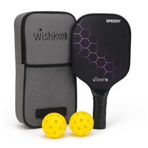 WISHKEY Pickle Ball Racket Paddle 1 Premium Carbon Fiber Pickleball Rackets Black with Honeycomb Composite Core, 2 Pickleballs 2 Comfort Cushion Grip & Portable Bag for Beginners & Adults
