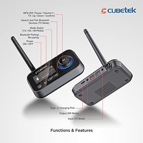 Cubetek 3 in 1 LCD Display V5.0 Bluetooth Transmitter Receiver, Bypass Audio Adapter with Aux, Optical, Dual Link Support for TV, Home Stereo, PC, Headphones, Speakers, Model CB-BT27 : Amazon.in: Electronics - Image 7