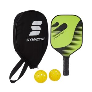 Amazon Brand - Symactive Fiberglass Pickleball Paddle Kit | 1 Racquet with 16mm Core + 2 Pickleballs + Carry Bag | Lightweight, Durable & Comfortable Grip | for All Levels