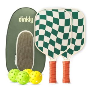Dinkly Pickleball Rackets Set of 2, USAPA Approved Graphite & Fiberglass Racket, 2 Paddles, 4 Balls and 1 Portable Carry Bag, Pickle Ball Paddle Gift for Women, Men(Green Check)
