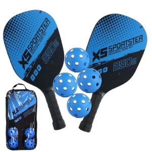 FunBlast Pickle Ball Racket Set - 2 Premium Wood Rackets with 4 Balls & Portable Carry Bag, Ideal for Kids, Men & Women - Durable & Lightweight, Outdoor Activities (Blue)